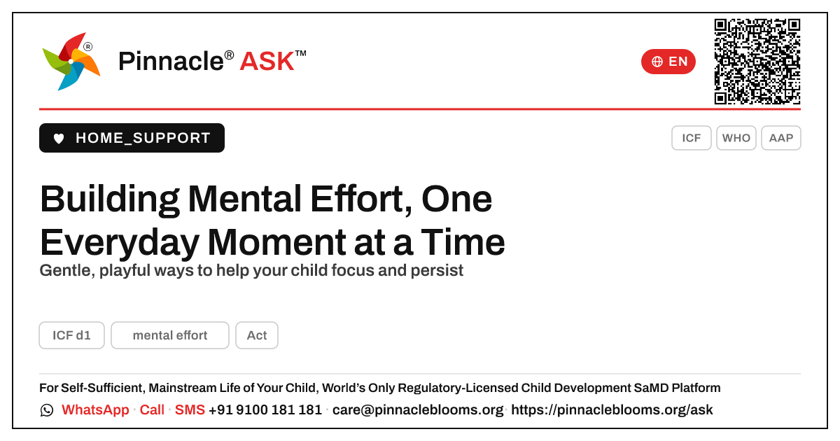 Helping Your Child Build Mental Effort at Home — Pinnacle Ask answer card with a short explanation and QR link
