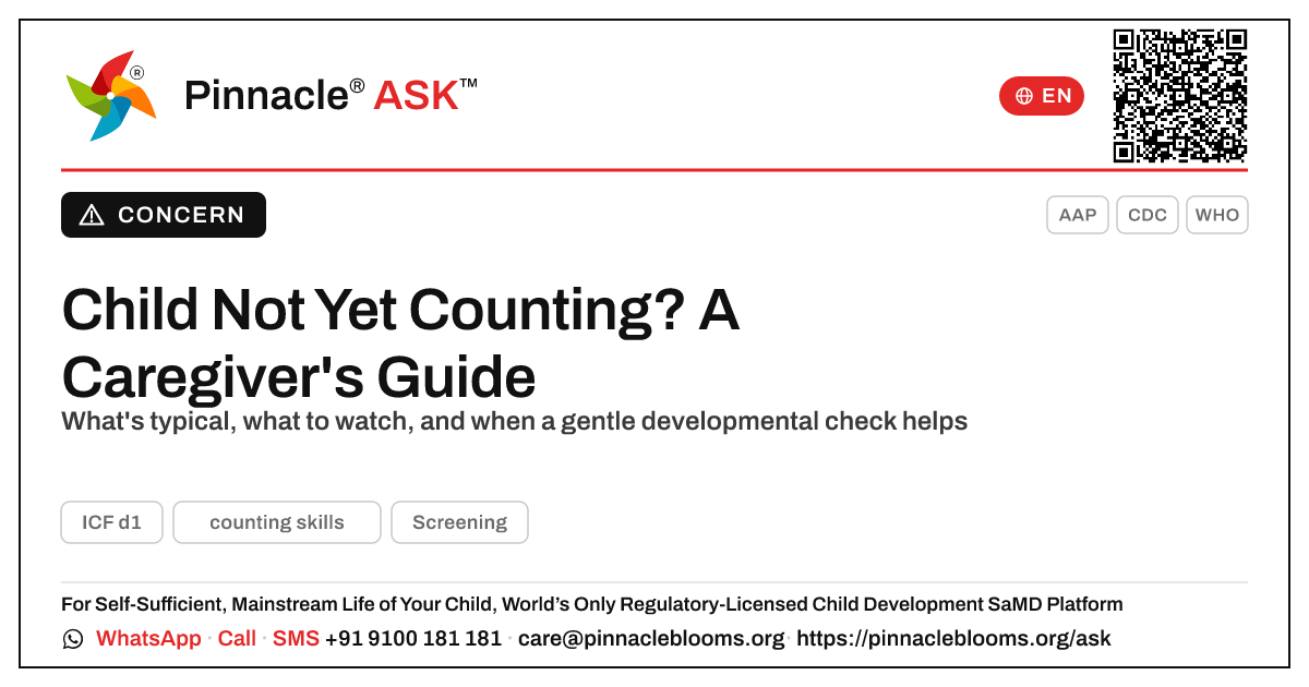 If a child in your care is not yet counting — Pinnacle Ask answer card with a short explanation and QR link