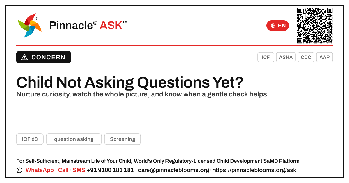 What to do if a child isn't asking questions yet — Pinnacle Ask answer card with a short explanation and QR link