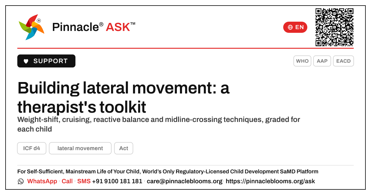Therapy techniques for lateral movement — Pinnacle Ask answer card with a short explanation and QR link