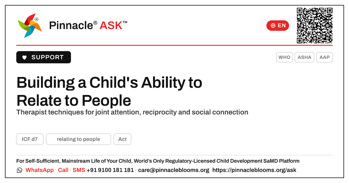 Techniques to Develop Relating to People — Pinnacle Ask answer card with a short explanation and QR link