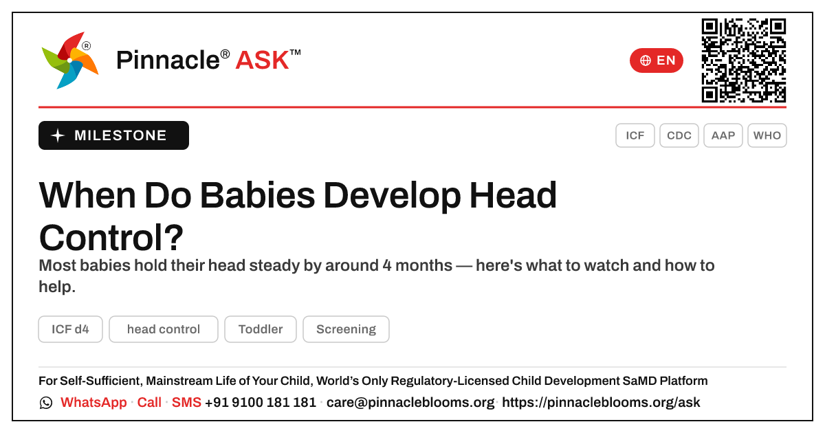 At What Age Should a Child Have Head Control? — Pinnacle Ask answer card with a short explanation and QR link