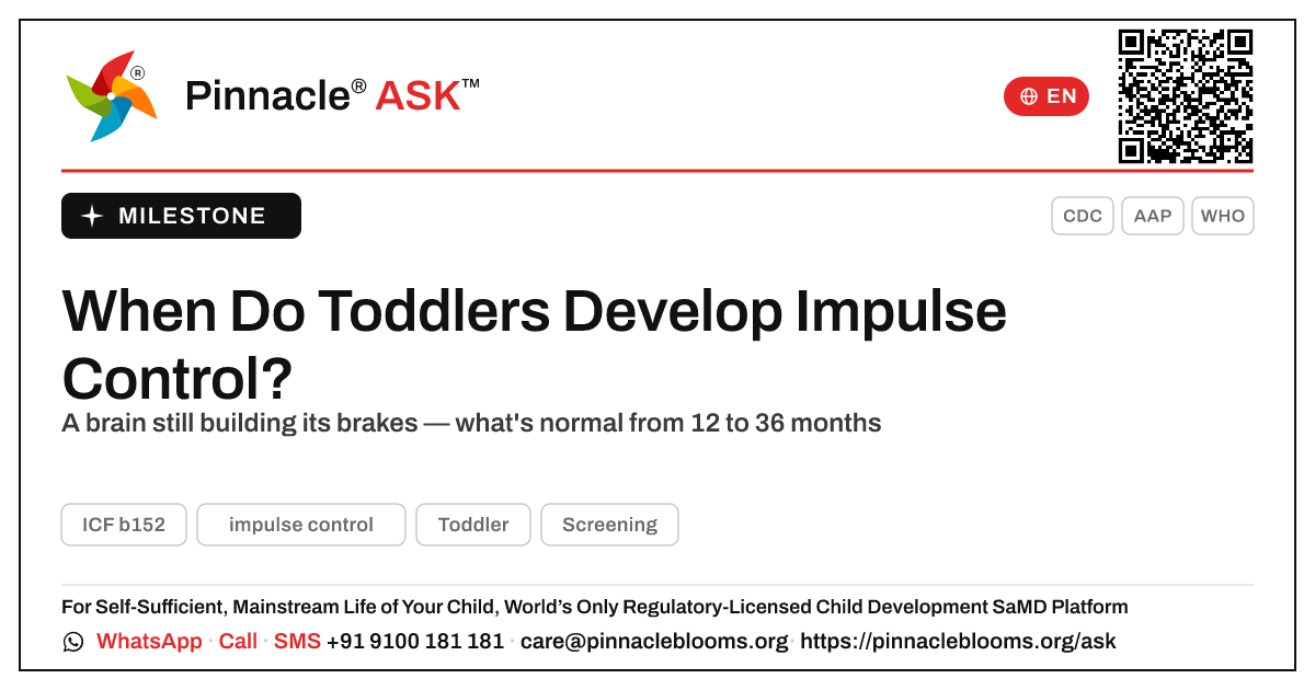 At What Age Should a Child Develop Impulse Control? — Pinnacle Ask answer card with a short explanation and QR link