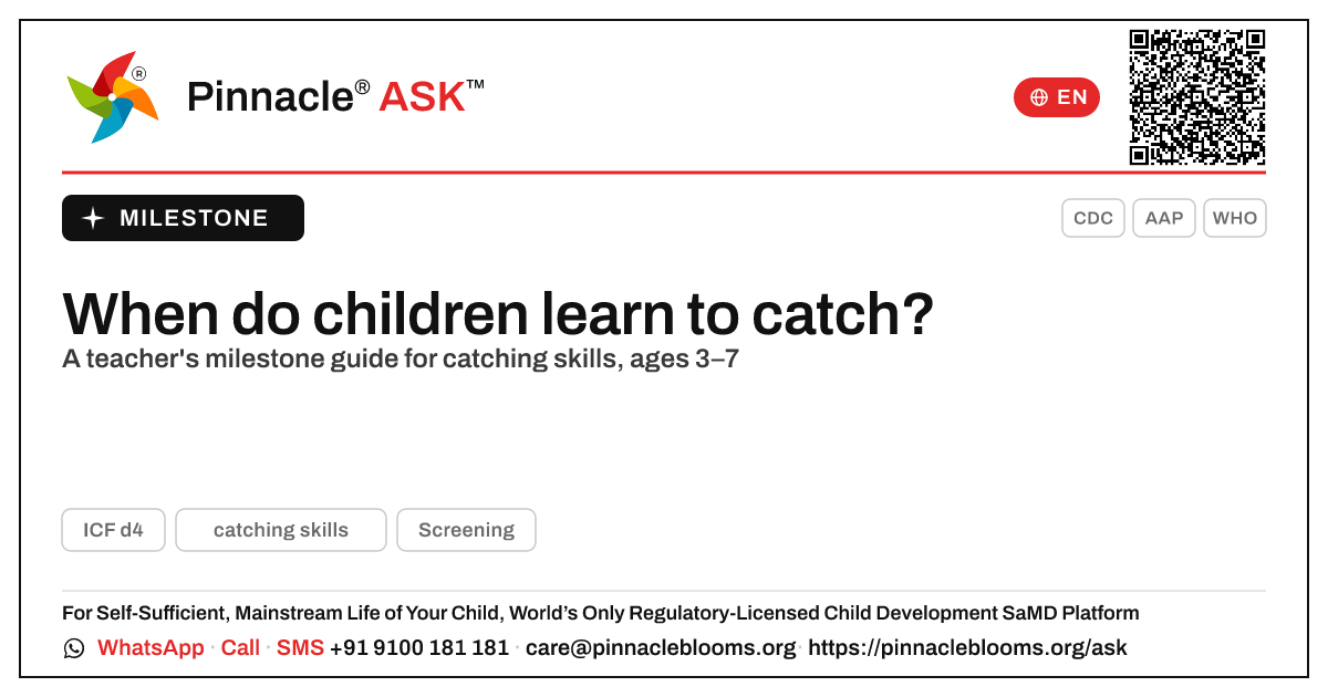 Catching Skills: Milestones for Teachers — Pinnacle Ask answer card with a short explanation and QR link