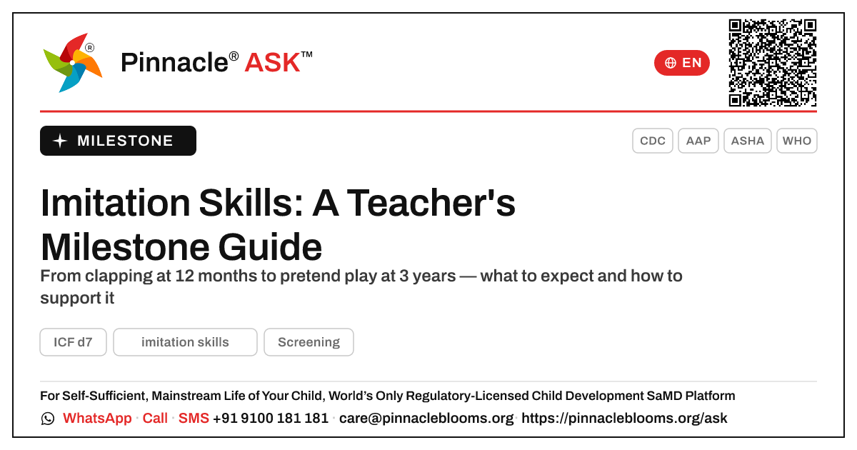 By what age do children develop imitation skills? — Pinnacle Ask answer card with a short explanation and QR link