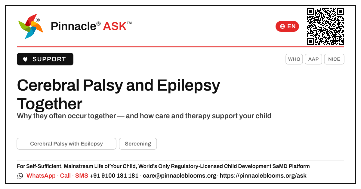 Can a Child Have Both Cerebral Palsy and Epilepsy? — Pinnacle Ask answer card with a short explanation and QR link