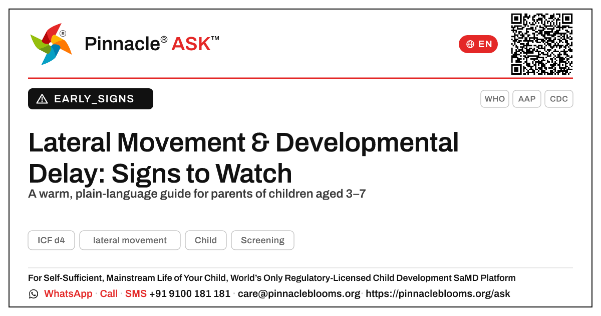 Could difficulty with lateral movement be a sign of a developmental delay? — Pinnacle Ask answer card with a short explanation and QR link