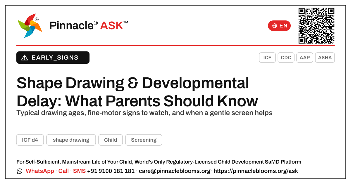 Could Difficulty With Shape Drawing Be a Sign of a Developmental Delay? — Pinnacle Ask answer card with a short explanation and QR link