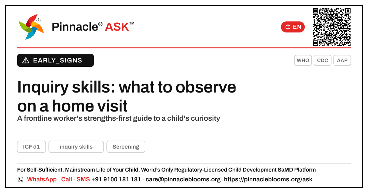 What to observe about inquiry skills on a home visit — Pinnacle Ask answer card with a short explanation and QR link