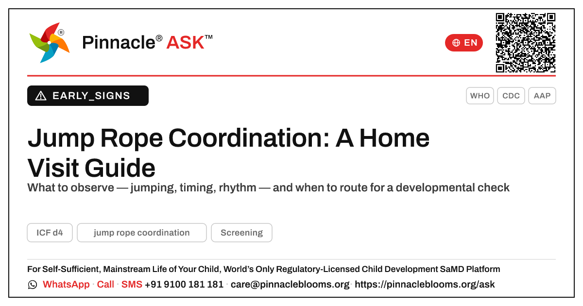 Jump Rope Coordination on a Home Visit — Pinnacle Ask answer card with a short explanation and QR link