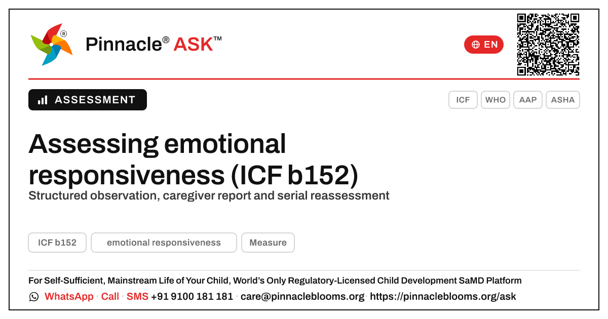How can a clinician assess and track a child's progress in emotional responsiveness? — Pinnacle Ask answer card with a short explanation and QR link