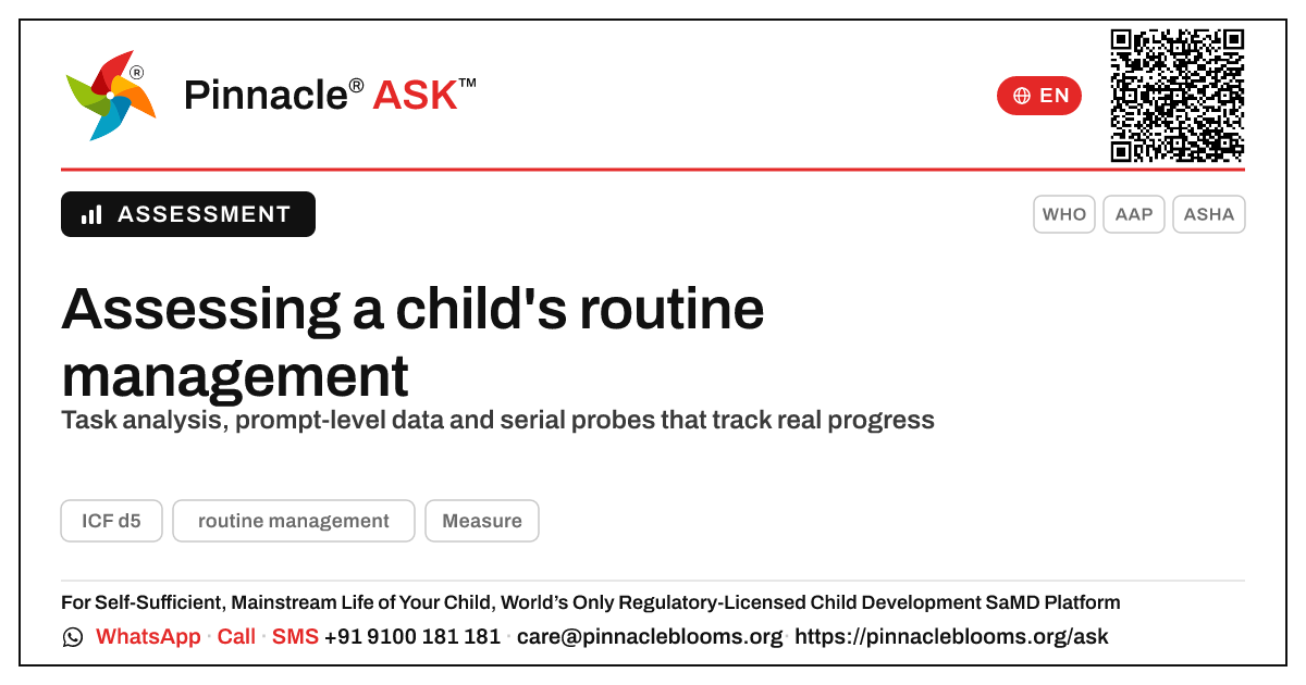 How clinicians assess and track routine management — Pinnacle Ask answer card with a short explanation and QR link