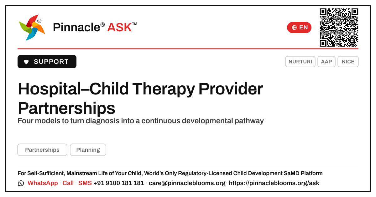How a Hospital Can Partner With a Child Therapy Provider — Pinnacle Ask answer card with a short explanation and QR link