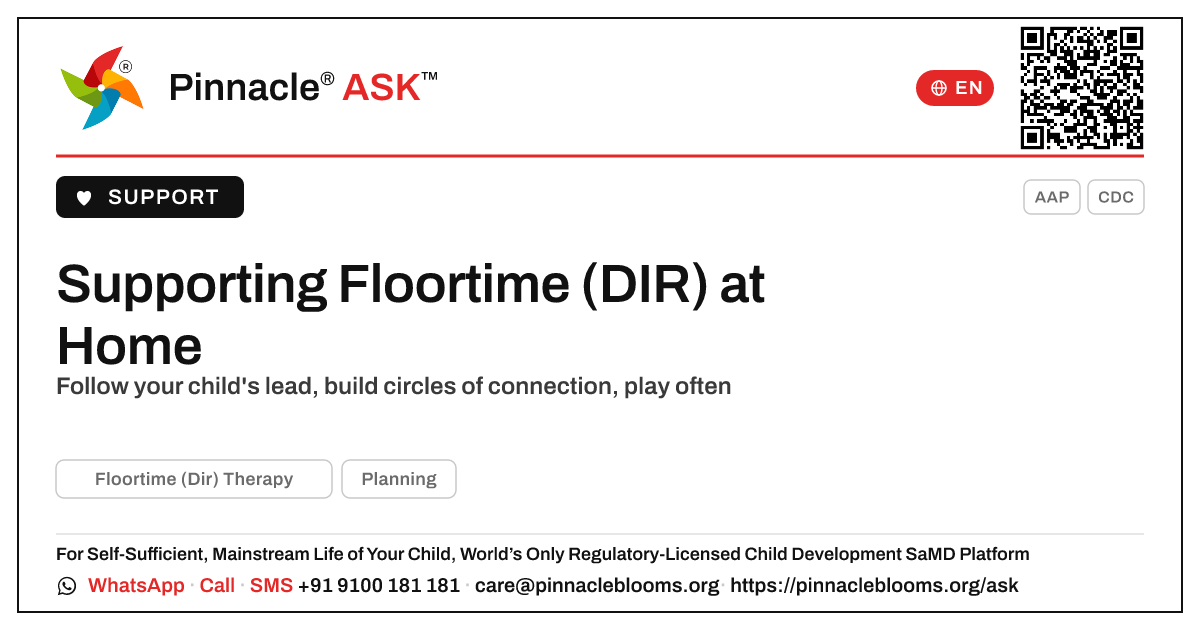 How can I support Floortime (DIR) therapy goals at home? — Pinnacle Ask answer card with a short explanation and QR link