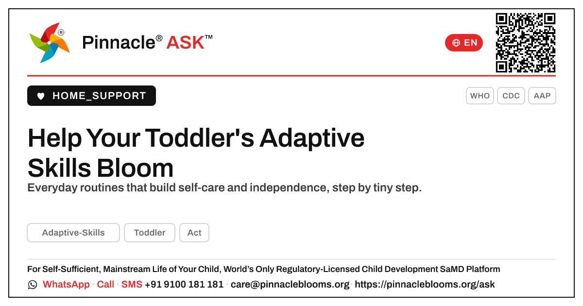 How can I support my child's Adaptive-Skills? — Pinnacle Ask answer card with a short explanation and QR link