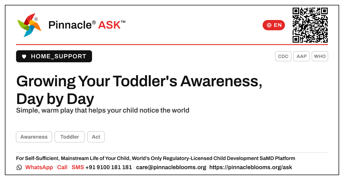 How can I support my child's Awareness? — Pinnacle Ask answer card with a short explanation and QR link