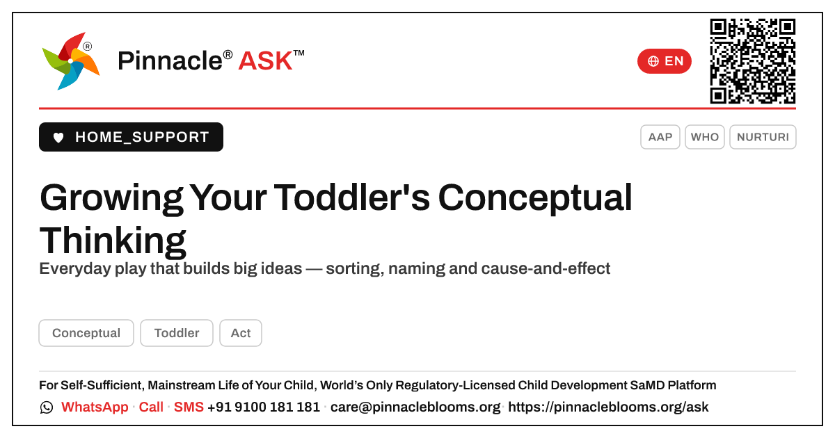How can I support my child's Conceptual skills? — Pinnacle Ask answer card with a short explanation and QR link