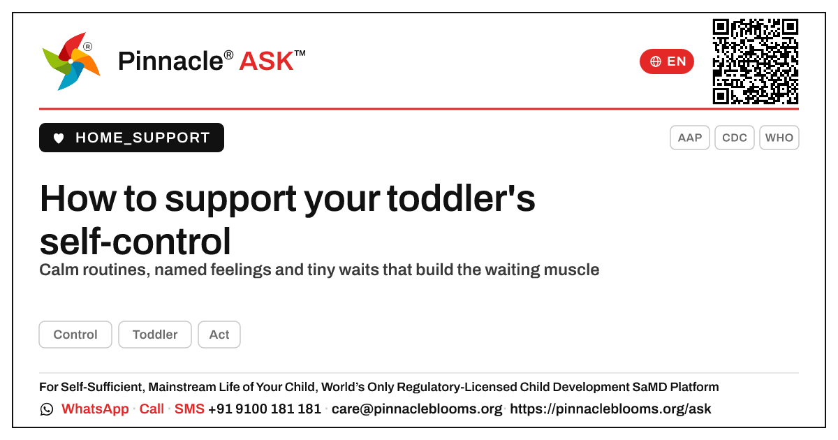 How can I support my child's Control? — Pinnacle Ask answer card with a short explanation and QR link