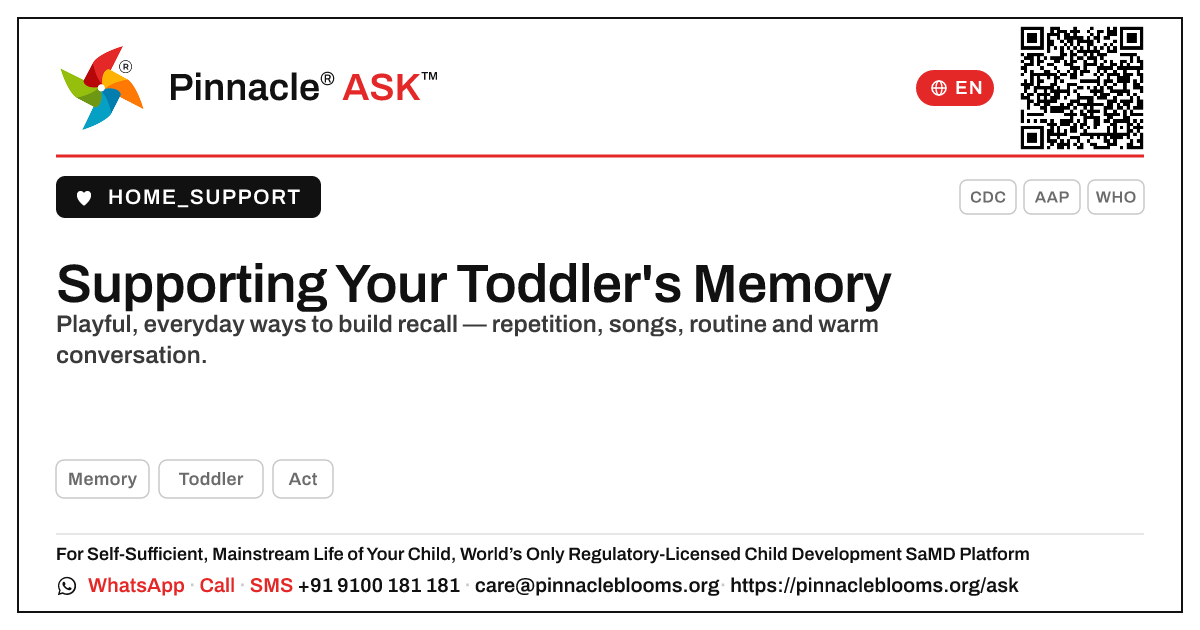 How can I support my child's Memory? — Pinnacle Ask answer card with a short explanation and QR link