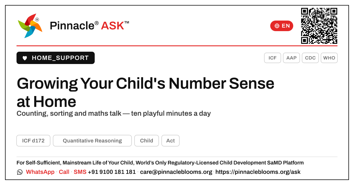 How can I support my child's Quantitative Reasoning? — Pinnacle Ask answer card with a short explanation and QR link