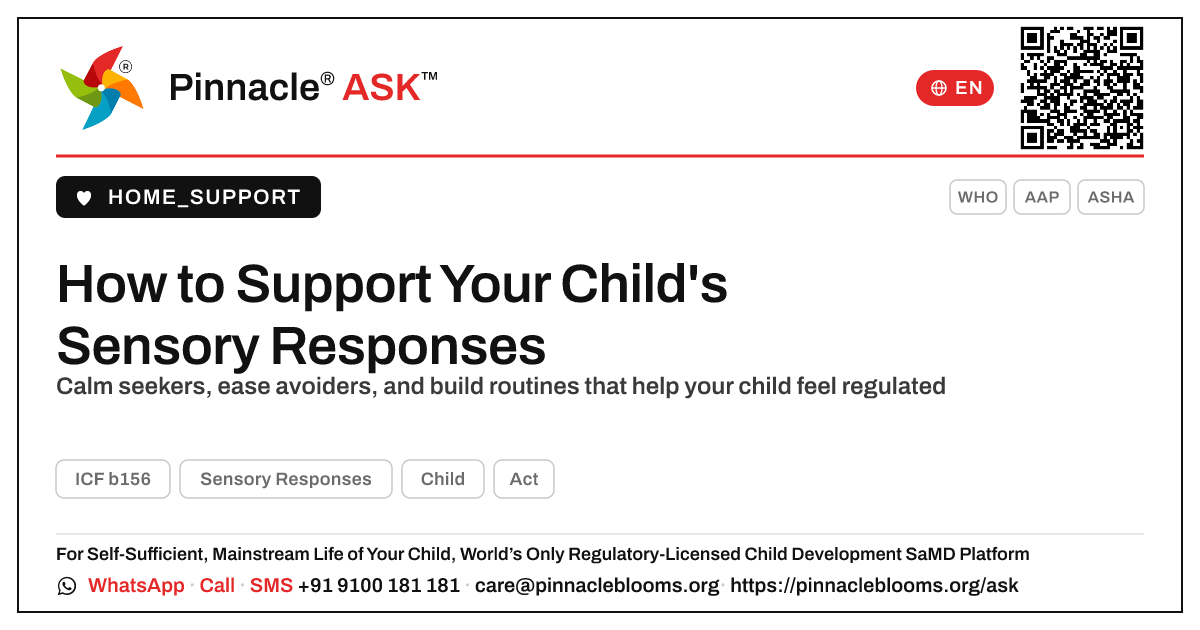 How can I support my child's Sensory Responses? — Pinnacle Ask answer card with a short explanation and QR link