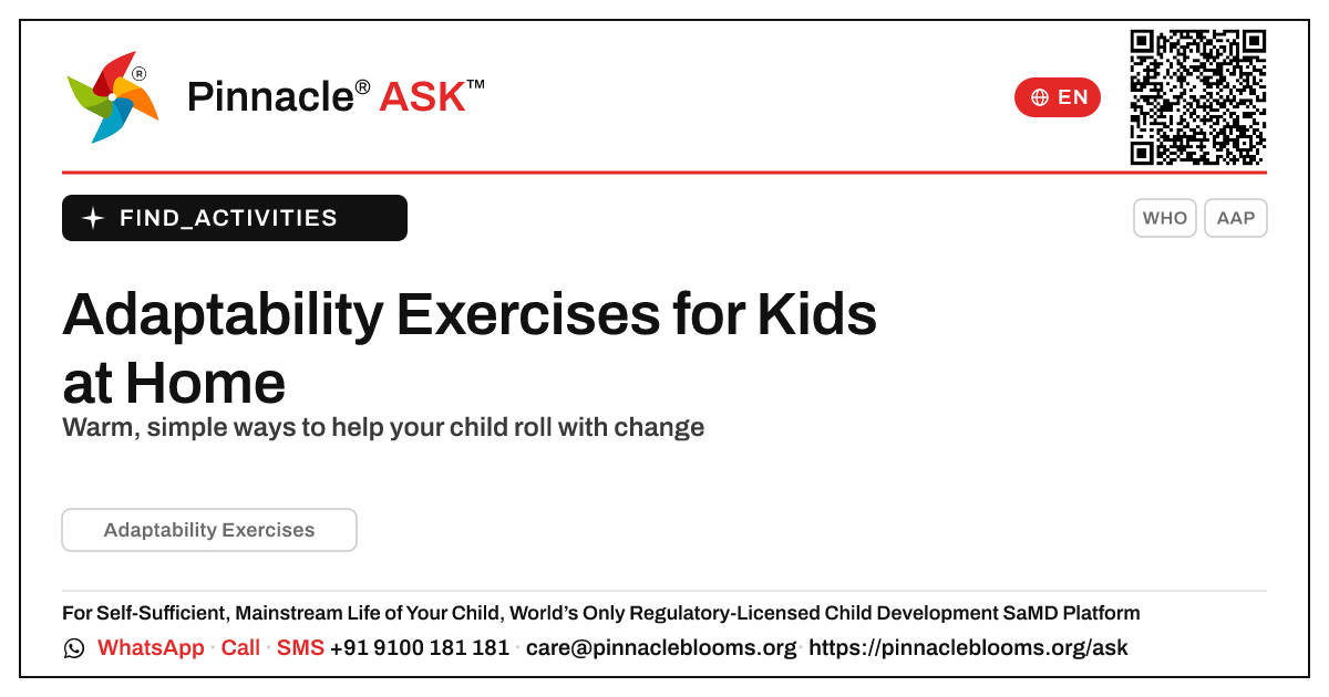 How to Work on Adaptability Exercises at Home — Pinnacle Ask answer card with a short explanation and QR link