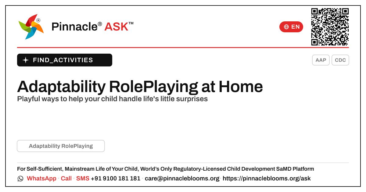 How to Work on Adaptability RolePlaying at Home — Pinnacle Ask answer card with a short explanation and QR link