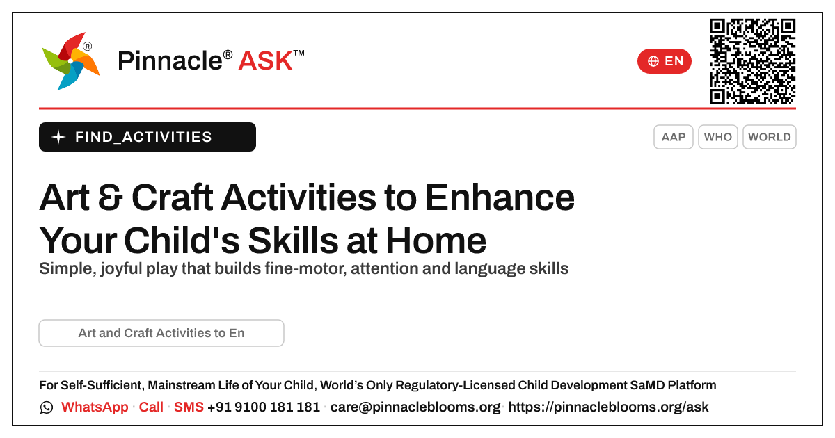 How to Do Art and Craft Activities With Your Child at Home — Pinnacle Ask answer card with a short explanation and QR link