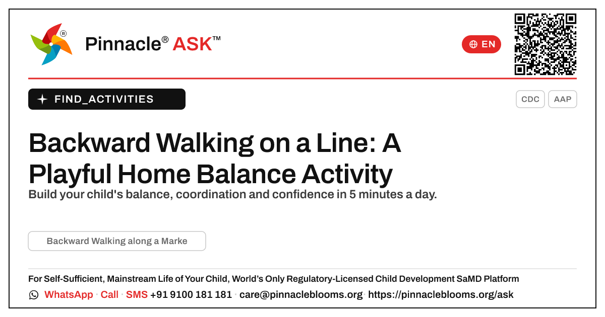 How to Practise Backward Walking Along a Line at Home — Pinnacle Ask answer card with a short explanation and QR link