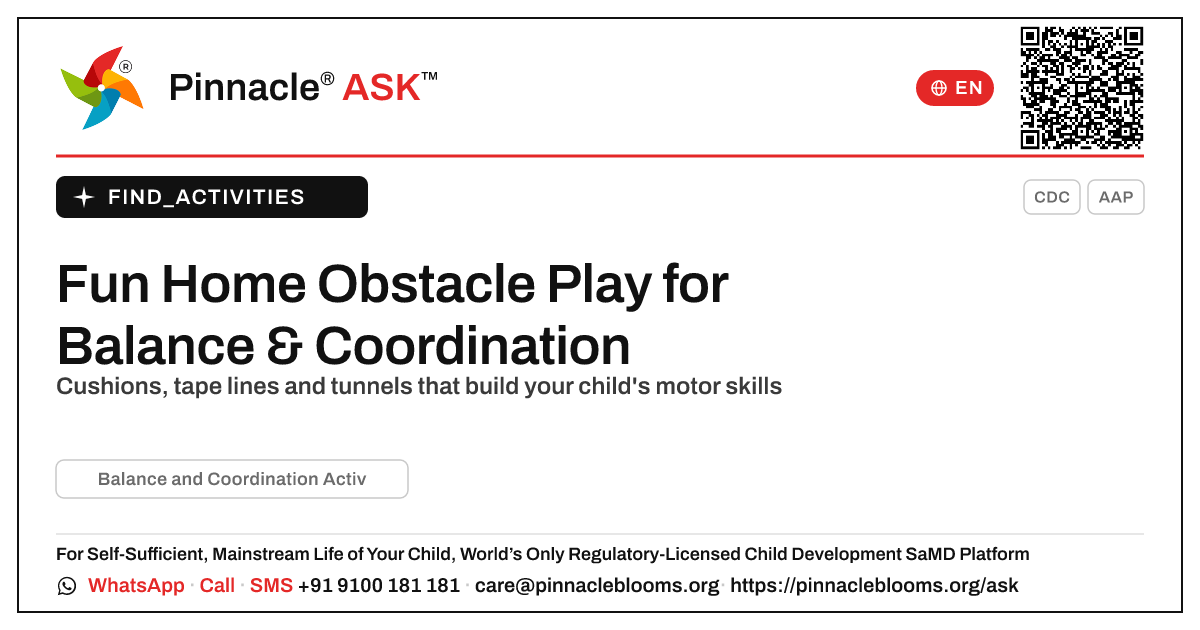 How can I work on balance and coordination obstacle activities at home? — Pinnacle Ask answer card with a short explanation and QR link