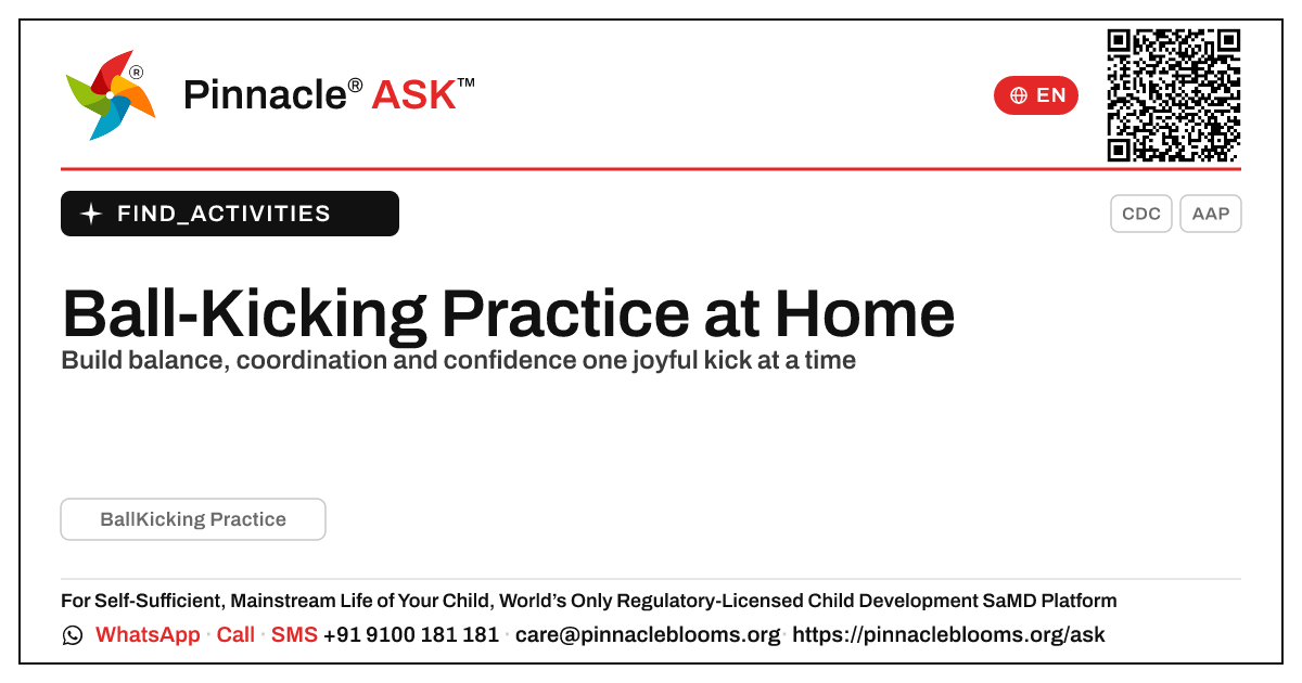 Ball-Kicking Practice at Home — Pinnacle Ask answer card with a short explanation and QR link