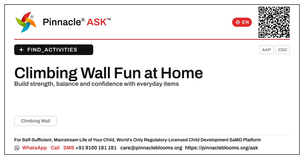 How can I work on Climbing Wall with my child at home? — Pinnacle Ask answer card with a short explanation and QR link