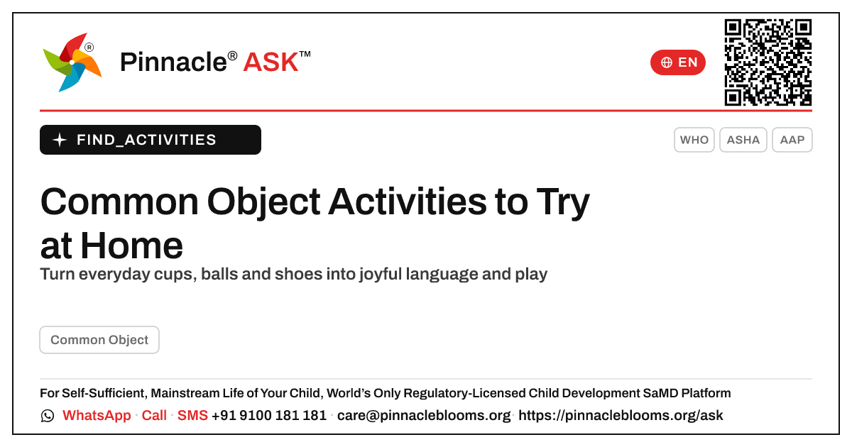 How can I work on Common Object with my child at home? — Pinnacle Ask answer card with a short explanation and QR link