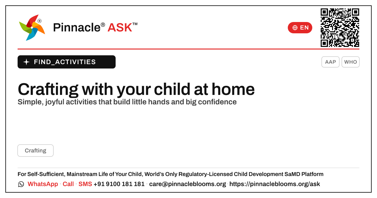 How can I work on crafting with my child at home? — Pinnacle Ask answer card with a short explanation and QR link