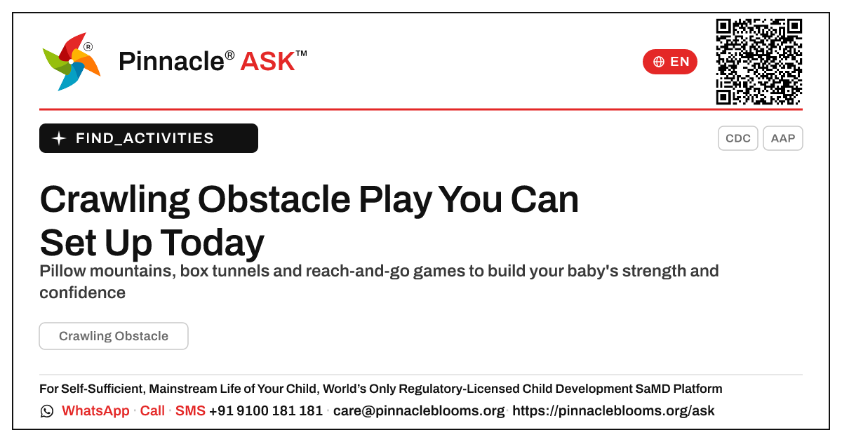 How to Work on Crawling Obstacle With Your Child at Home — Pinnacle Ask answer card with a short explanation and QR link