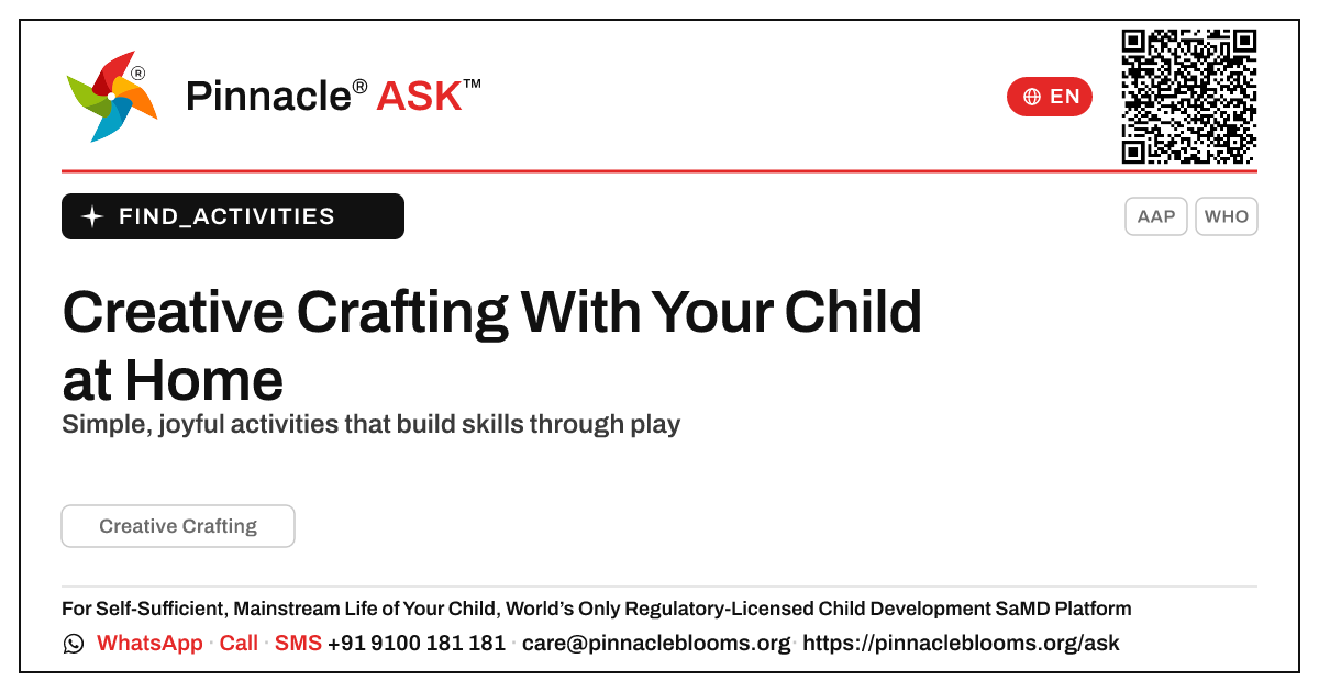 How to Do Creative Crafting With Your Child at Home — Pinnacle Ask answer card with a short explanation and QR link