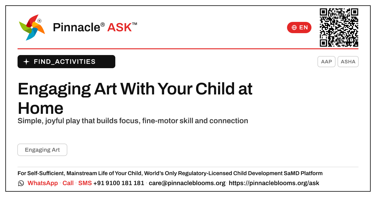 Engaging Art at Home — Pinnacle Ask answer card with a short explanation and QR link