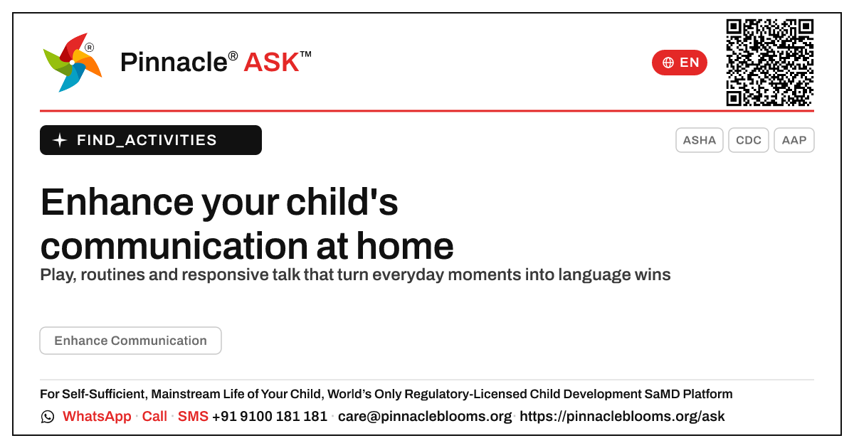 How to enhance communication with your child at home — Pinnacle Ask answer card with a short explanation and QR link
