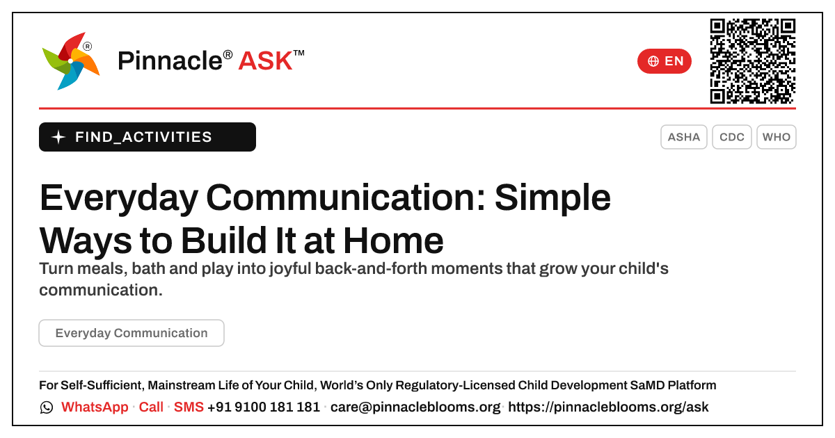 Everyday Communication at Home — Pinnacle Ask answer card with a short explanation and QR link