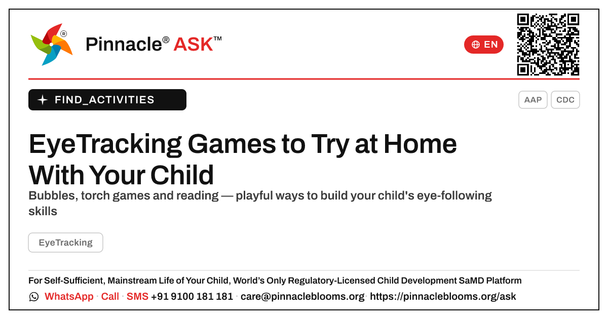 How to Practise EyeTracking With Your Child at Home — Pinnacle Ask answer card with a short explanation and QR link
