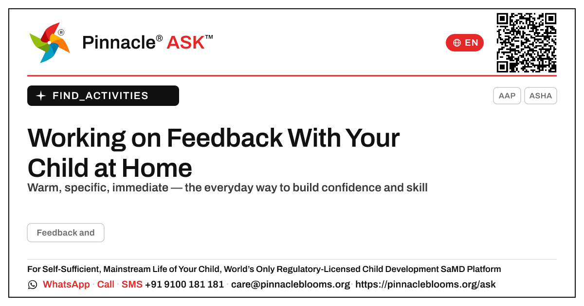 How can I work on feedback with my child at home? — Pinnacle Ask answer card with a short explanation and QR link