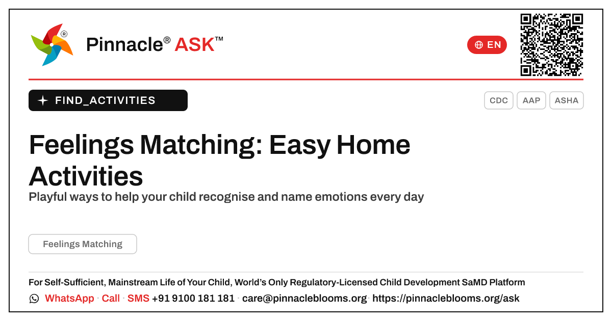 Feelings Matching at Home — Pinnacle Ask answer card with a short explanation and QR link