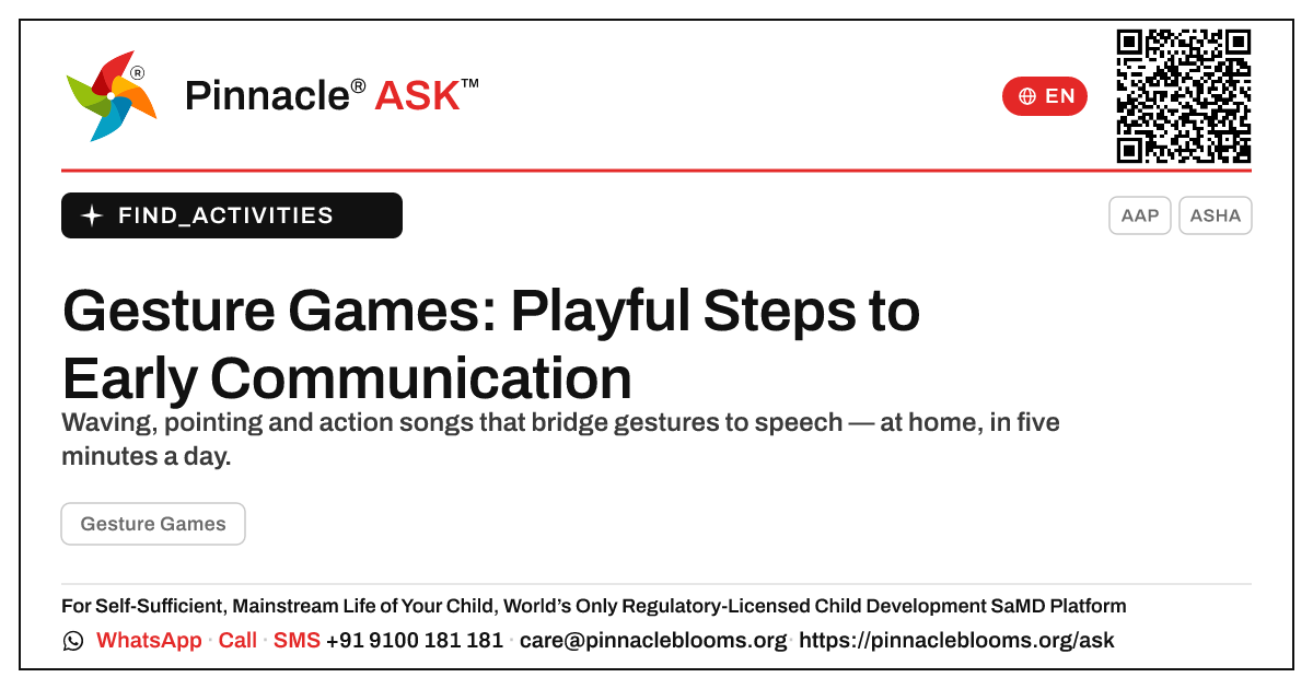 Gesture Games at Home — Pinnacle Ask answer card with a short explanation and QR link