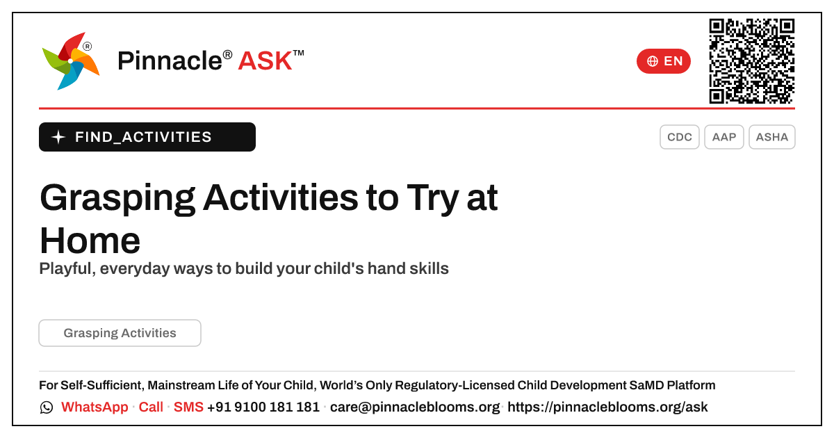 Grasping Activities at Home — Pinnacle Ask answer card with a short explanation and QR link