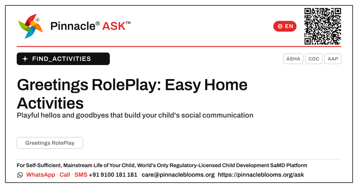 Greetings RolePlay at Home — Pinnacle Ask answer card with a short explanation and QR link