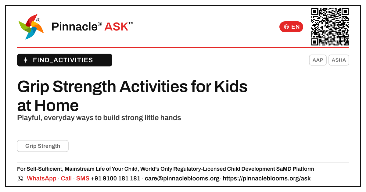 How can I work on Grip Strength with my child at home? — Pinnacle Ask answer card with a short explanation and QR link