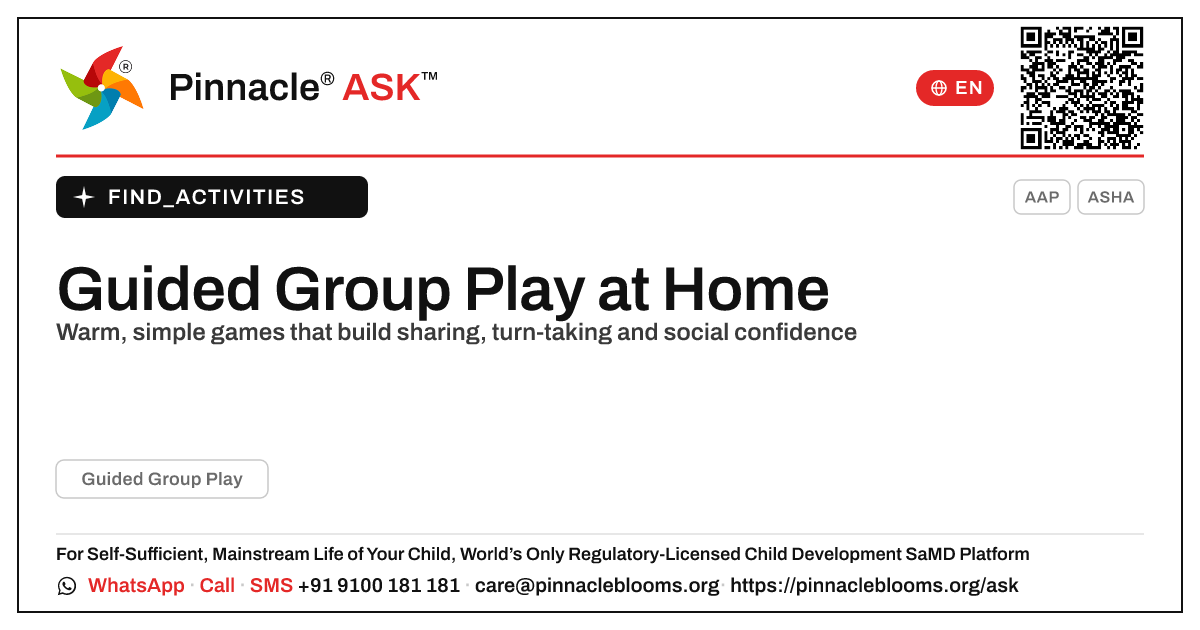 Guided Group Play at Home — Pinnacle Ask answer card with a short explanation and QR link