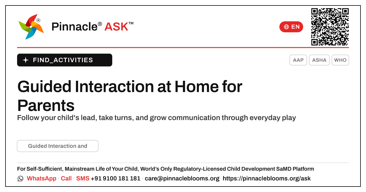 How to Work on Guided Interaction at Home — Pinnacle Ask answer card with a short explanation and QR link