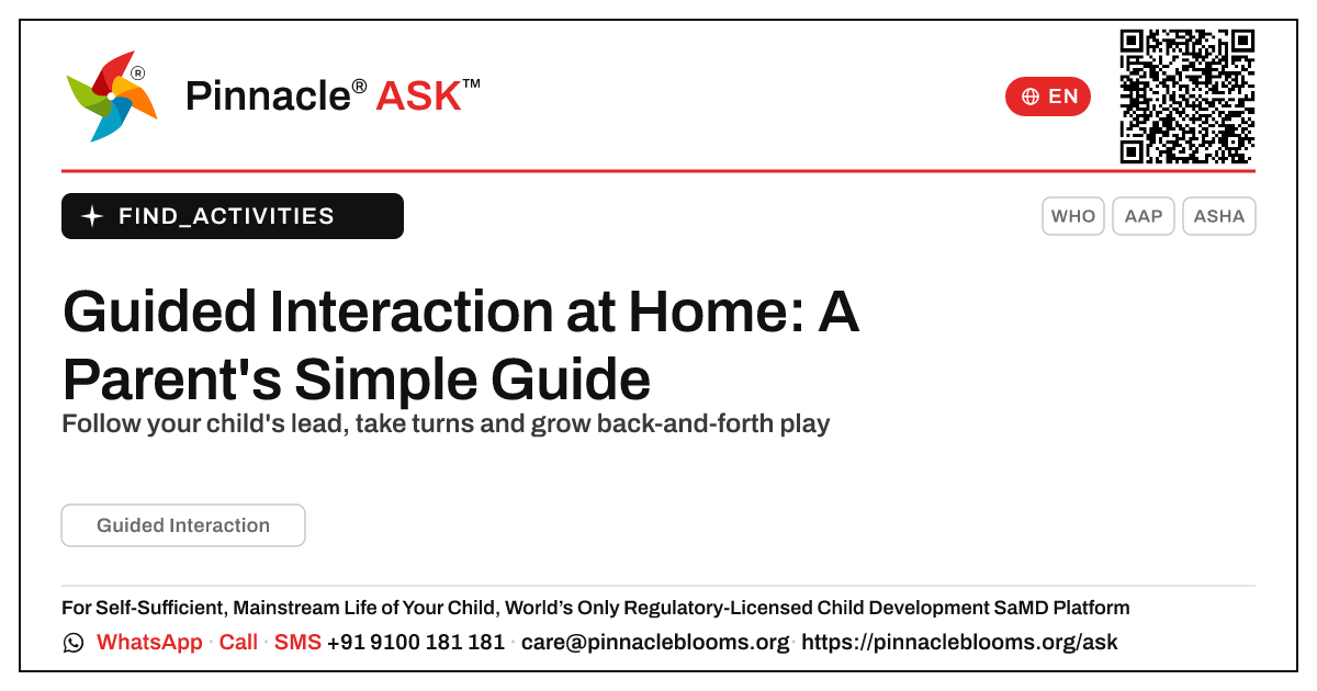 How to Work on Guided Interaction With Your Child at Home — Pinnacle Ask answer card with a short explanation and QR link