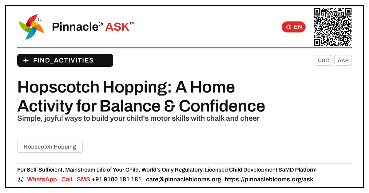 Hopscotch Hopping at Home — Pinnacle Ask answer card with a short explanation and QR link